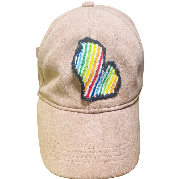 Michigan Rainbow Pride Embroidered Faux Suede Baseball Cap Adjustable Hat - Picture 1 of 4